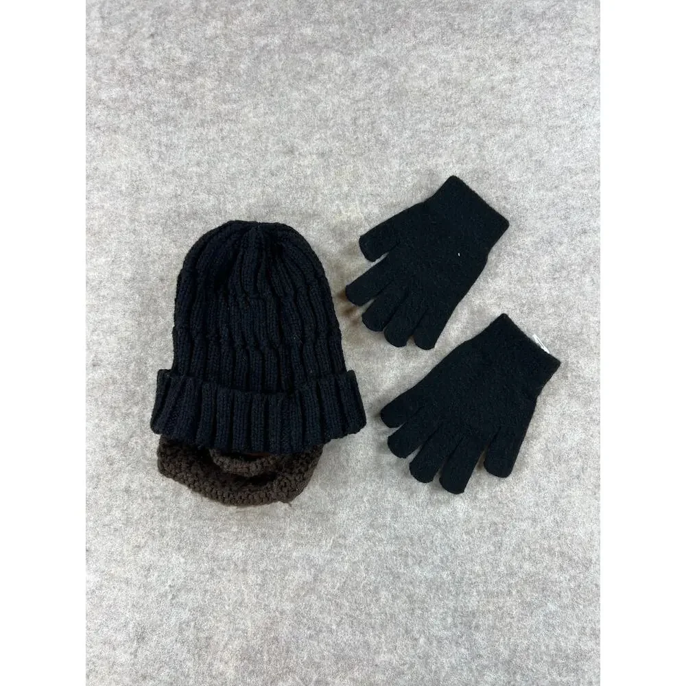 Children's Place Boys Beard Beanie Winter Hat and Skeleton Gloves Size 4-7